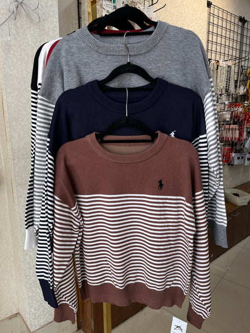 Stripes around Neck Pullover Sweater